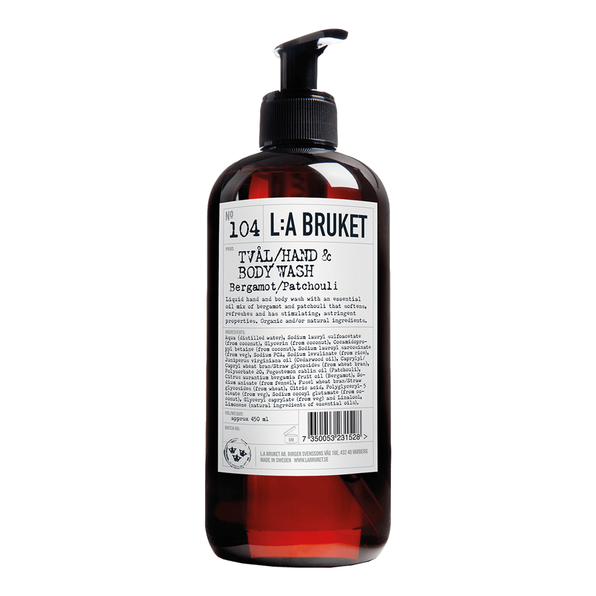 L:A BRUKET Bergamot & Patchouli Hand and Body Wash 450ml