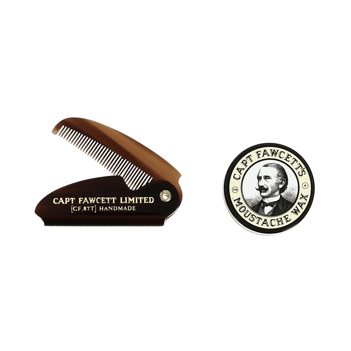 Captain Fawcett Sandalwood Moustache Wax and Folding Moustache Comb