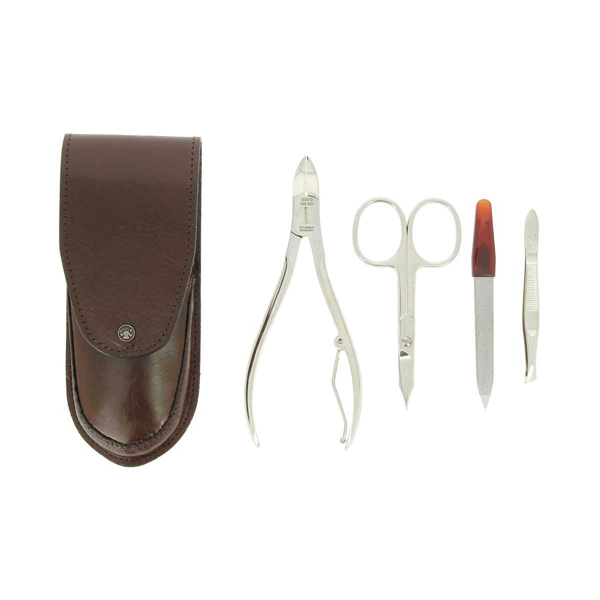 Dovo 4 Piece Pocket Manicure Set in Brown Leather Case 957051