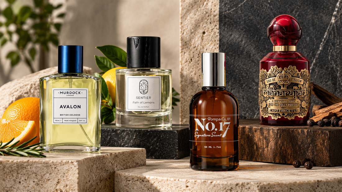 Men’s fragrance selection featuring Murdock, Sentier, Pomp & Co and Captain Fawcett