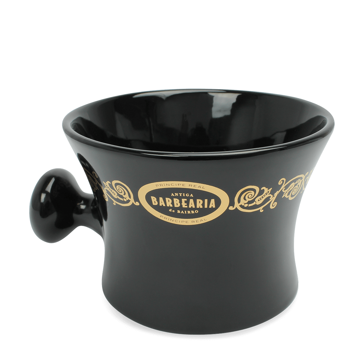 Antiga Barbearia de Bairro Gold and Black Shaving Mug