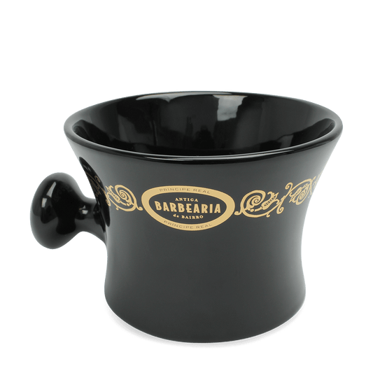Antiga Barbearia de Bairro Gold and Black Shaving Mug