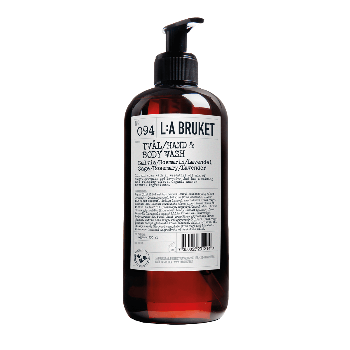 L:A BRUKET Sage, Rosemary & Lavender Hand and Body Wash 450ml
