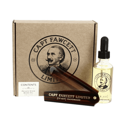Captain Fawcett Private Stock Beard Oil and Comb Set
