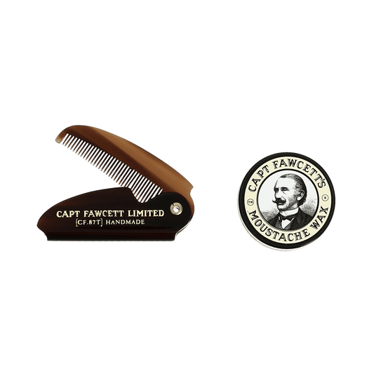 Captain Fawcett Sandalwood Moustache Wax and Folding Moustache Comb