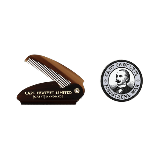 Captain Fawcett Lavender Moustache Wax and Folding Moustache Comb