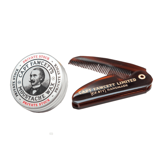 Captain Fawcett Expedition Strength Moustache Wax & Folding Pocket Moustache Comb