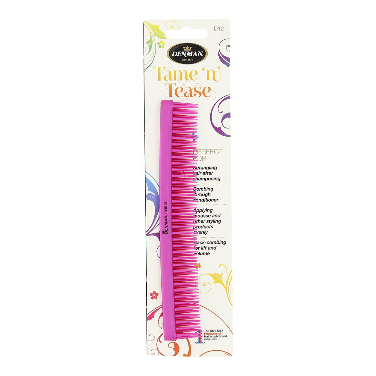 Denman D12 Tame 'n' Tease Brush Pink