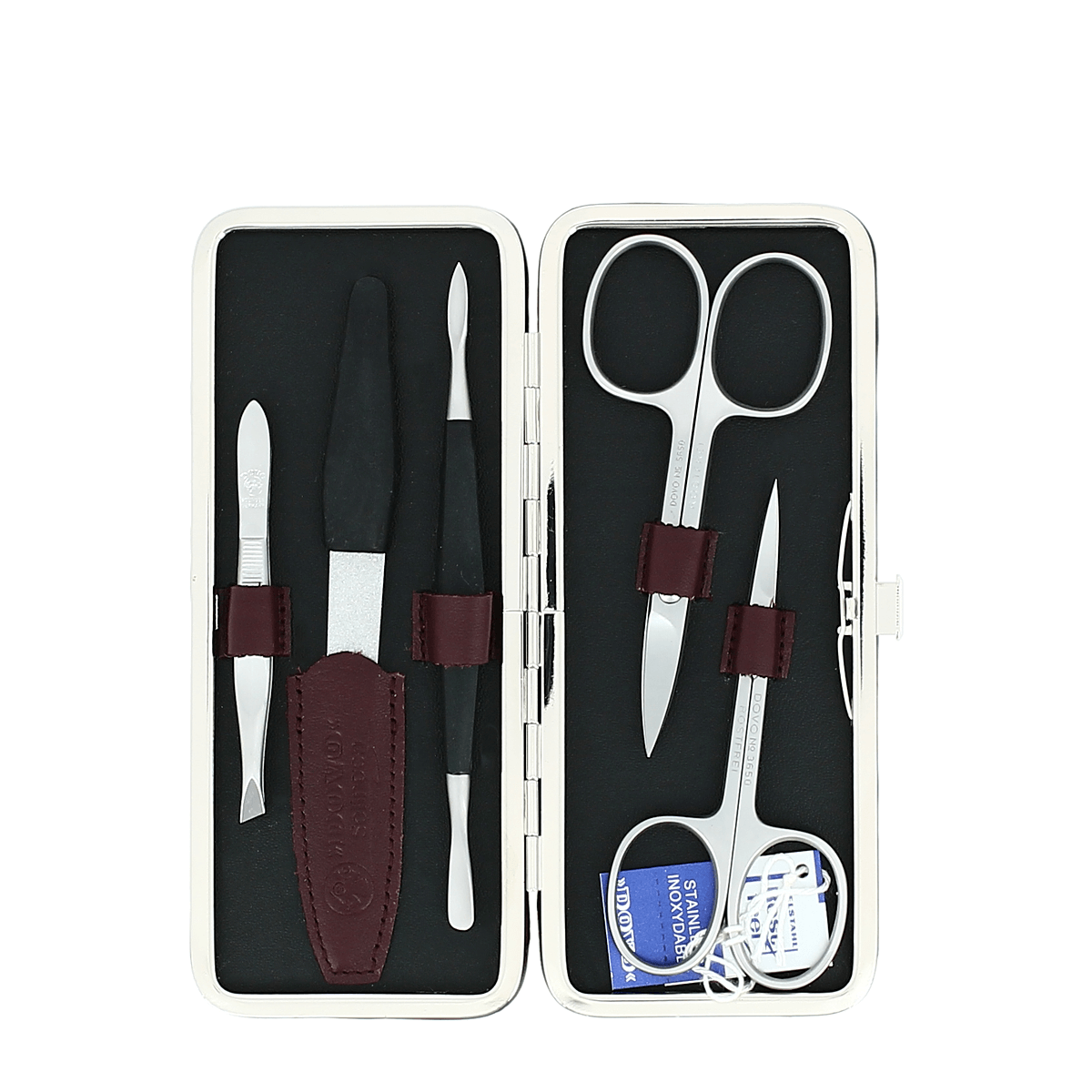 Dovo 5 Piece Manicure Set in Slim Burgundy Leather Case 301 026