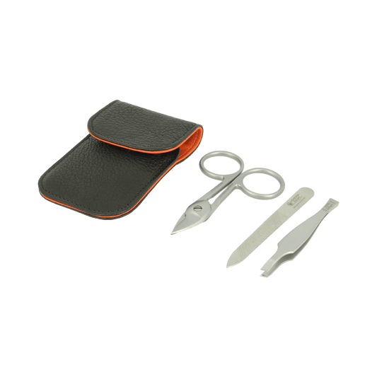 Dovo 3 Piece Manicure Set Brown Leather Pouch 1042016
