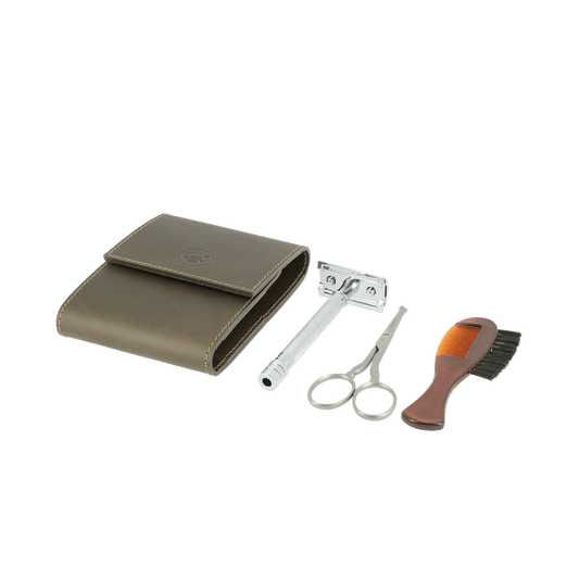 Dovo Travel Razor Set in Brown Leather Pouch 575056