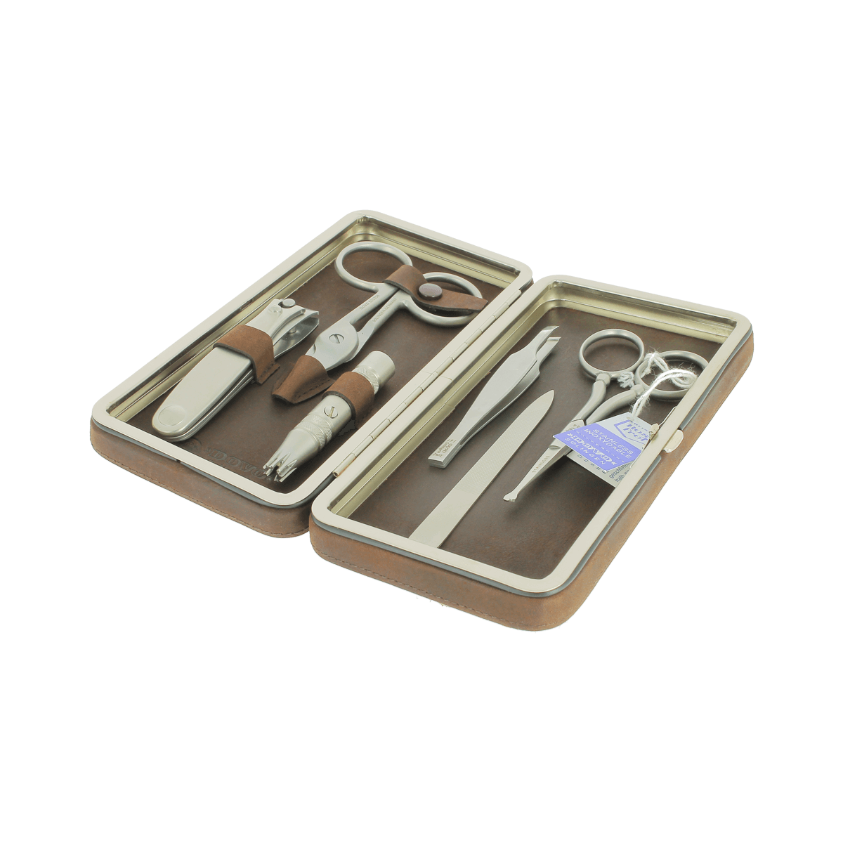 Dovo 6 Piece Manicure Set in Brown Leather Magnetic Case 6009056