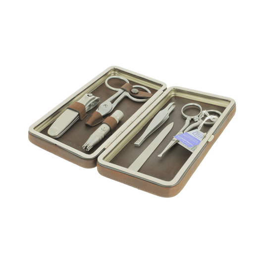 Dovo 6 Piece Manicure Set in Brown Leather Magnetic Case 6009056