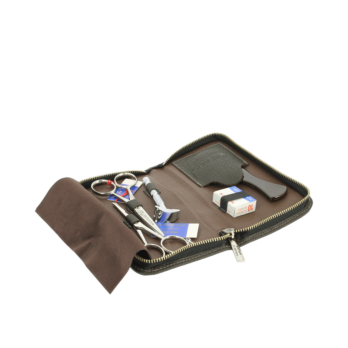 Dovo Beard and Moustache Grooming Set in Brown Leather Case 508051