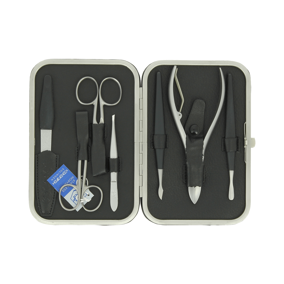 Dovo 7 Piece Manicure Set in Black Leather Click Case 504016