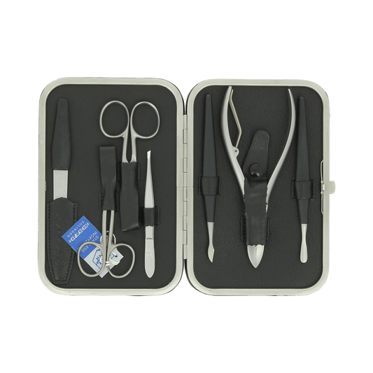Dovo 7 Piece Manicure Set in Black Leather Click Case 504016
