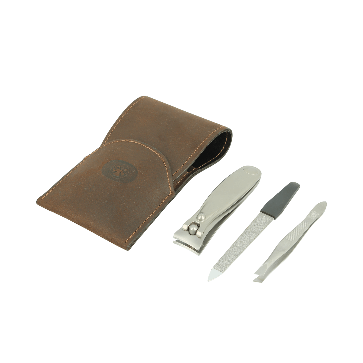 Dovo 3 Piece Manicure Set in Brown Leather Pouch 4009056
