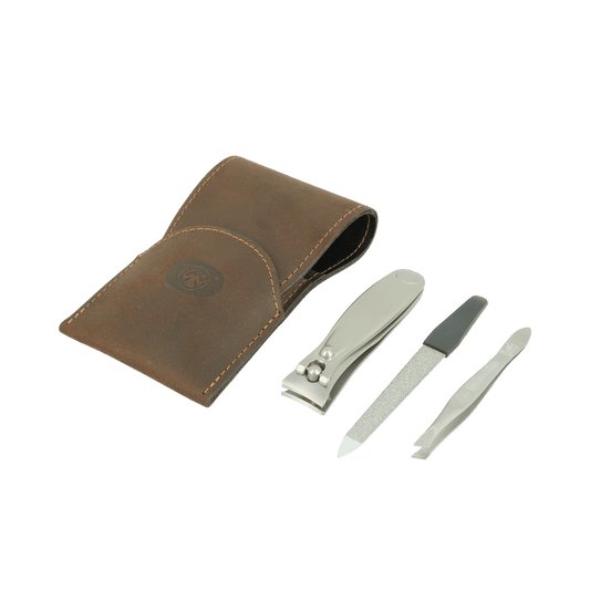Dovo 3 Piece Manicure Set in Brown Leather Pouch 4009056