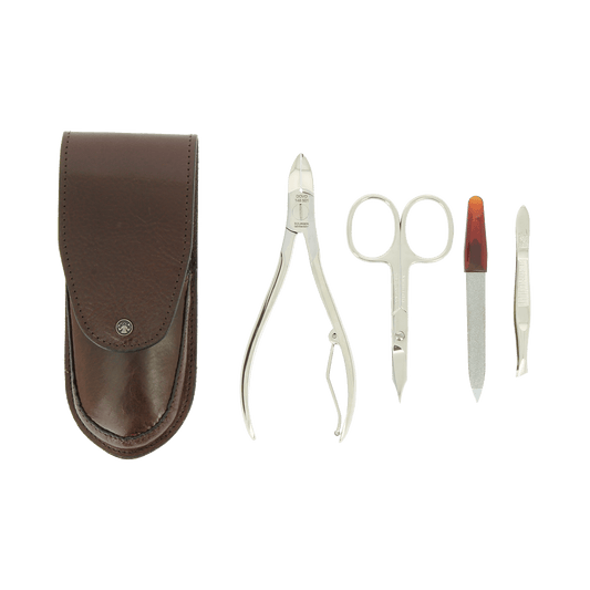 Dovo 4 Piece Pocket Manicure Set in Brown Leather Case 957051