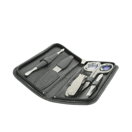 Dovo 5 Piece Manicure Set in Slim Black Leather Zip Case 511016