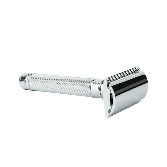 Edwin Jagger DE89KN14bl Chrome Knurled Double Edge Safety Razor