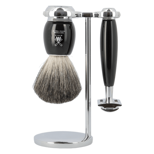 MUHLE S81M336SR Vivo Black Resin Pure Badger 3-Piece Shaving Set