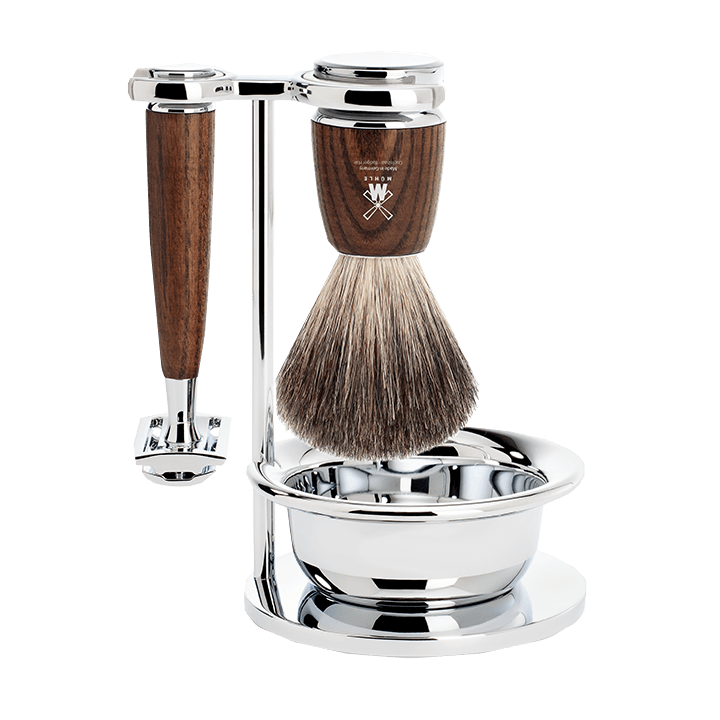 MUHLE S81H220SSR Steamed Ash 4-Piece Pure Badger/ Safety Razor Shaving Set