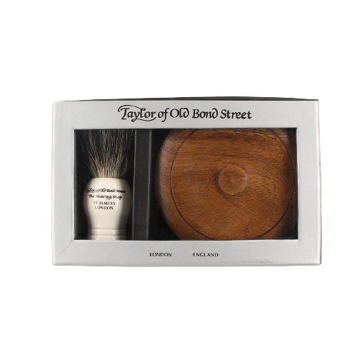 Taylor of Old Bond Street Pure Badger Brush & Sandalwood Shaving Soap In Wooden Bowl Gift Box