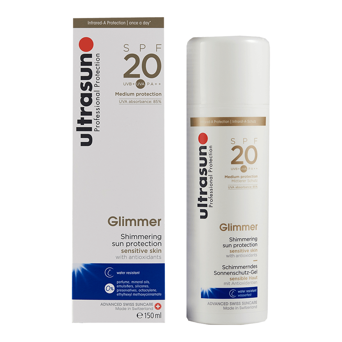 Ultrasun Glimmer Shimmering Sun Lotion for Sensitive Skin SPF 20 150ml