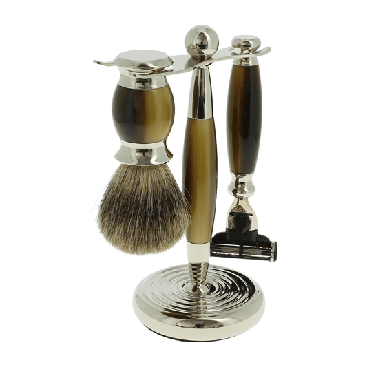 Vulfix Edwardian Faux Horn Shaving set suitable for Mach 3